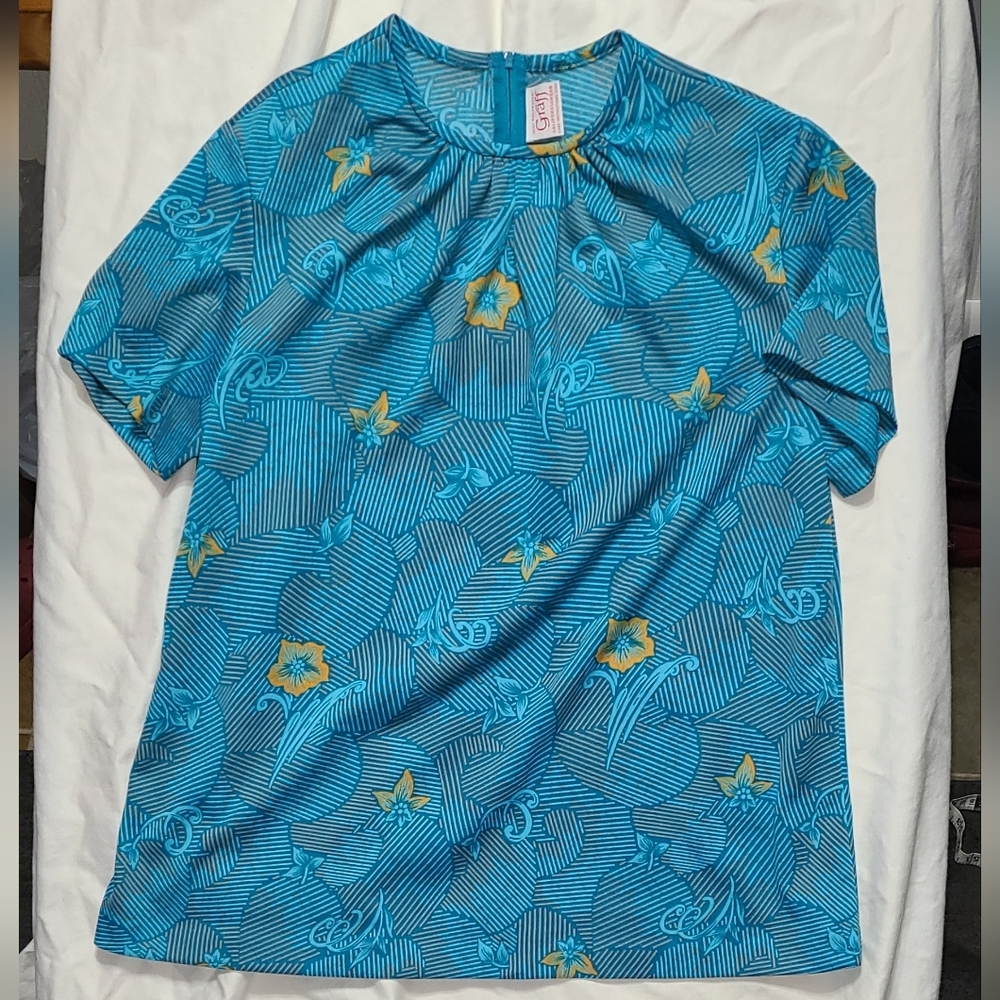 Graff california‎ wear shirt 18 polyester blue with yellow flowers